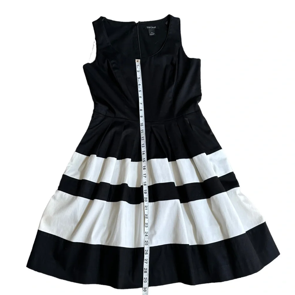 Black House White Market Womens Fit and Flare Stripe Sleeve Less Midi Dress Sz 6